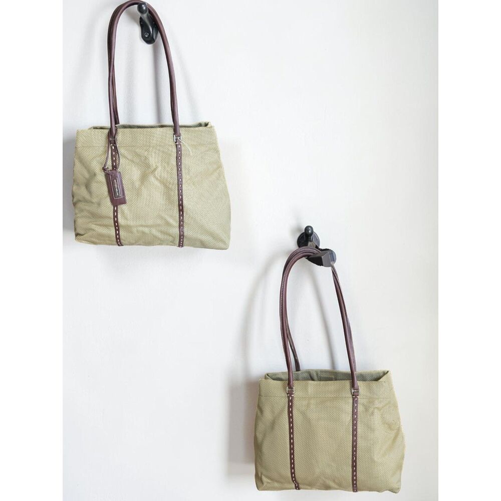 Antonio Melani Beige Textured Shoulder Bag Neutral Tote Purse Leather Trim EUC